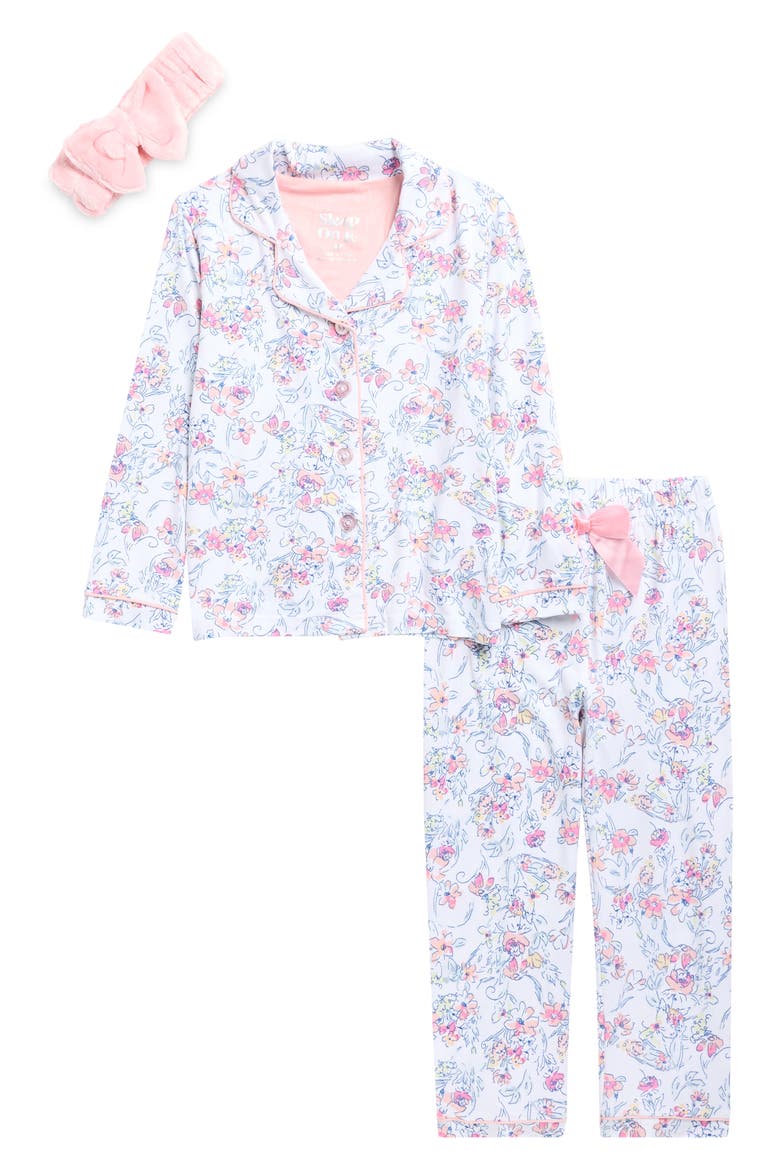 Kids' Milky Jersey Two-Piece Long Pajamas & Headband Set, Main, color, WHITE MULTI