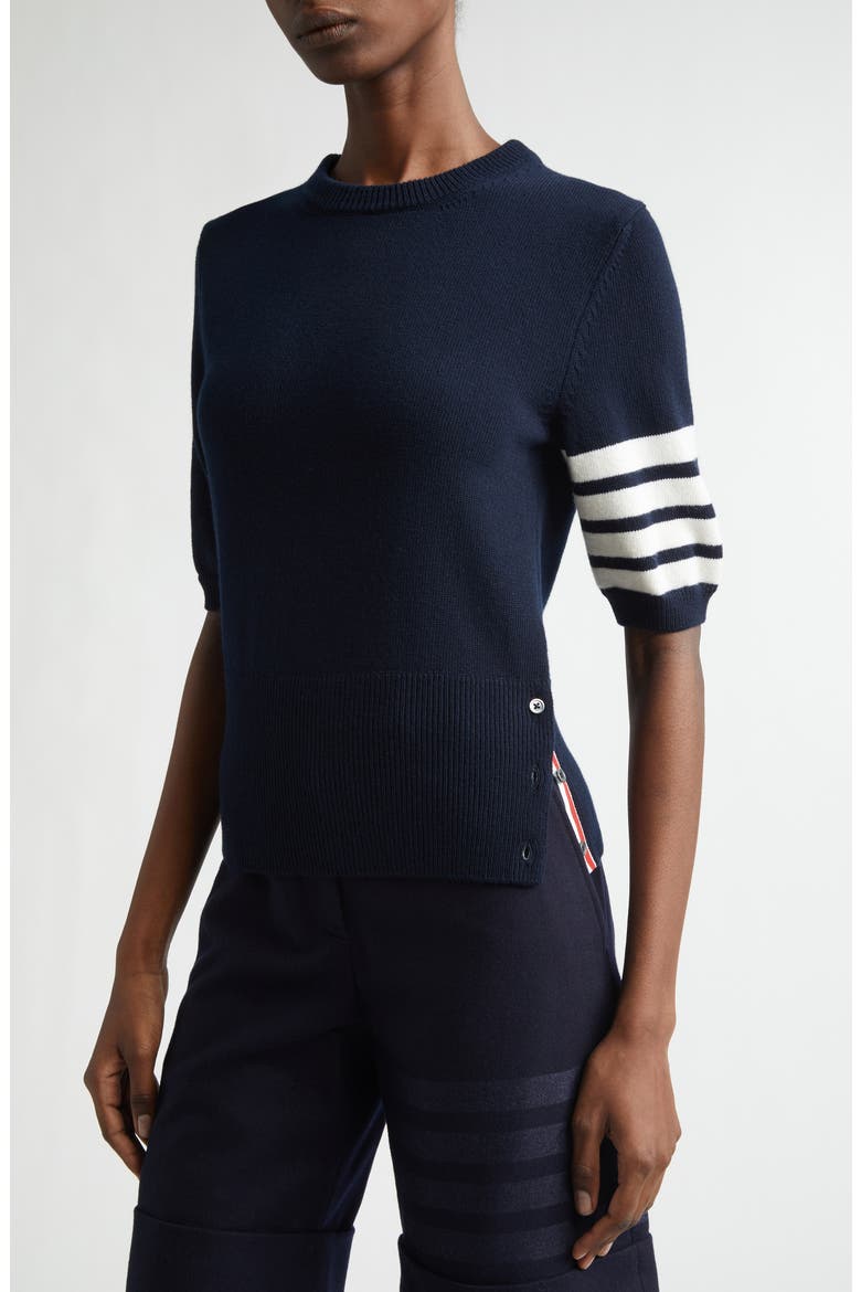 Classic Fit 4-Bar Short Sleeve Virgin Merino Wool Sweater, Alternate, color, NAVY