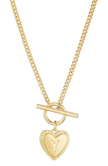 Adornia 14k Gold Plated Heart Initial Toggle Necklace
