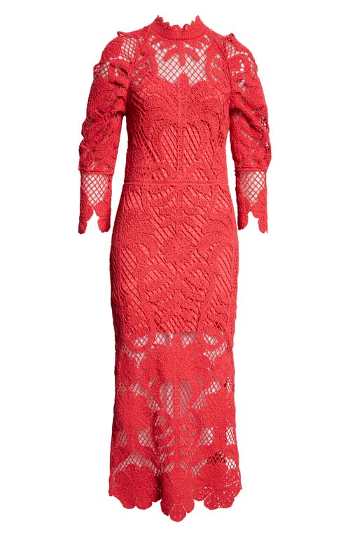 Farm Rio Long Sleeve Lace Knit Midi Dress In Red