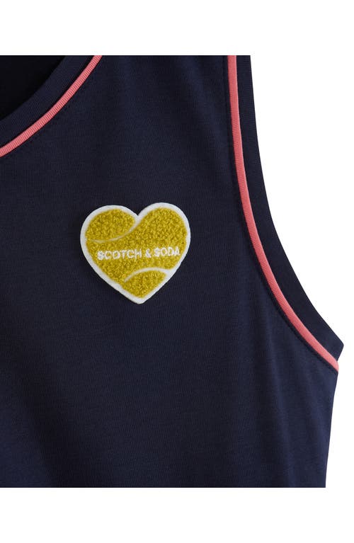 Scotch & Soda Kids' Tennis Appliqué Sleeveless Cotton Jersey Dress In Maritime Blue