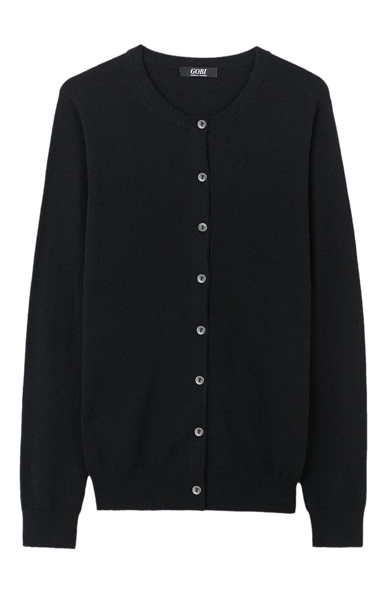 GOBI Mongolian Cashmere Essential Cashmere Crewneck Cardigan, Main, color, Black