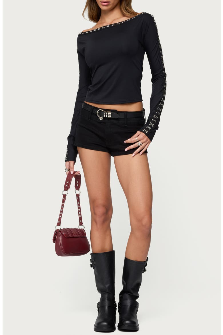 Zaina Hook & Eye Trim Crop Top, Alternate, color, BLACK