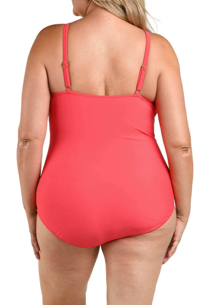 Ruched High Neck Keyhole One-Piece Swimsuit, Alternate, color, PAPAYA