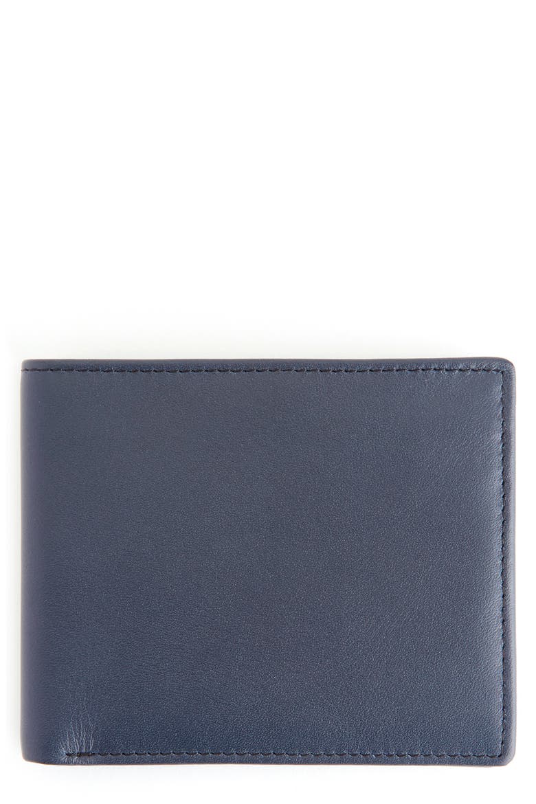 RFID Leather Trifold Wallet, Main, color, NAVY/ ORANGE