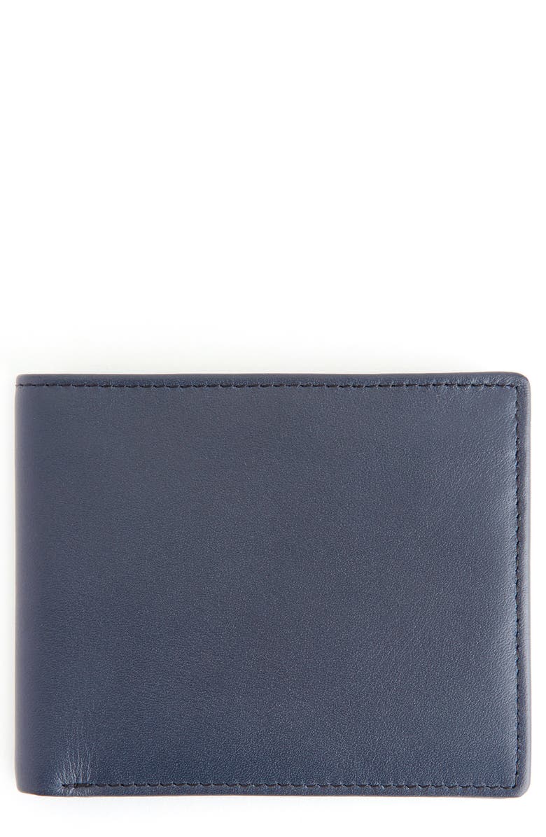 ROYCE New York RFID Leather Trifold Wallet, Main, color, Navy/ Orange