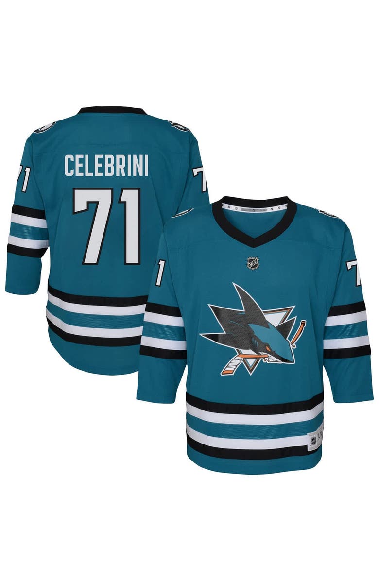 Outerstuff Youth Outerstuff Macklin Celebrini Teal San Jose Sharks Alternate Replica Player Jersey, Main, color, Teal