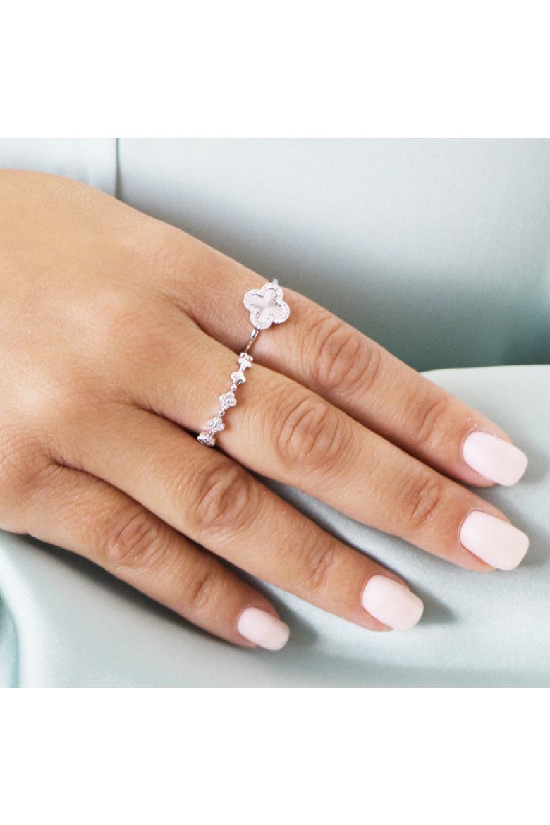 Fluted Gold Diamond Clover Ring, Alternate, color, White Gold