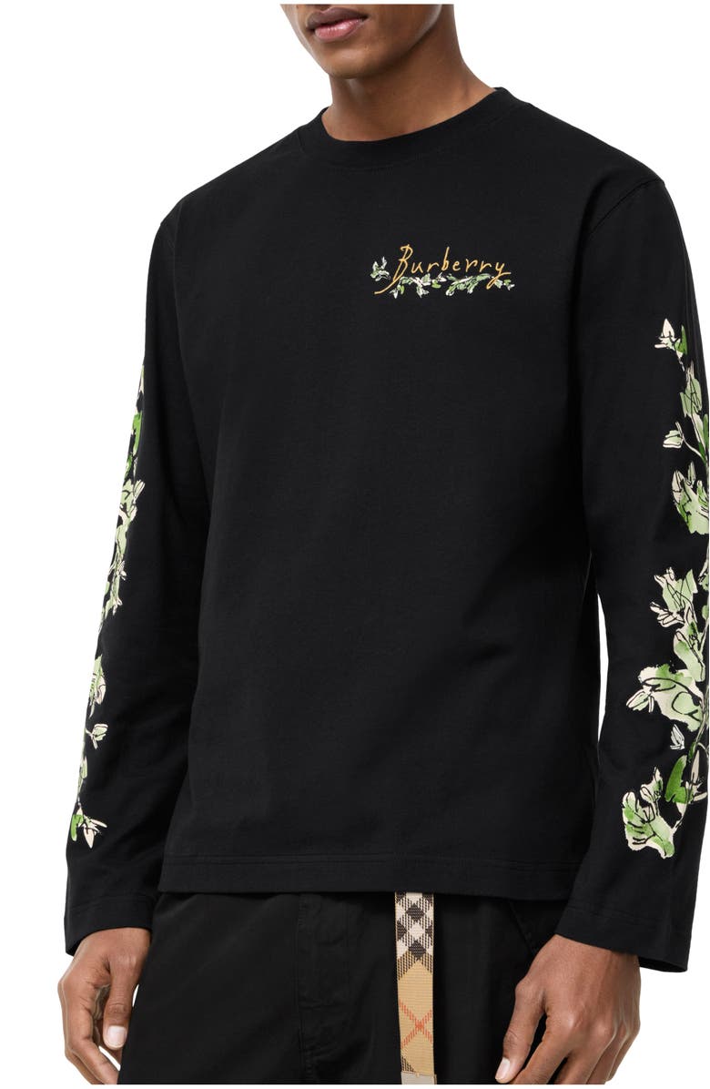 Burberry Long-sleeve Brave Little Tree Cotton T-shirt, Main, color, Black