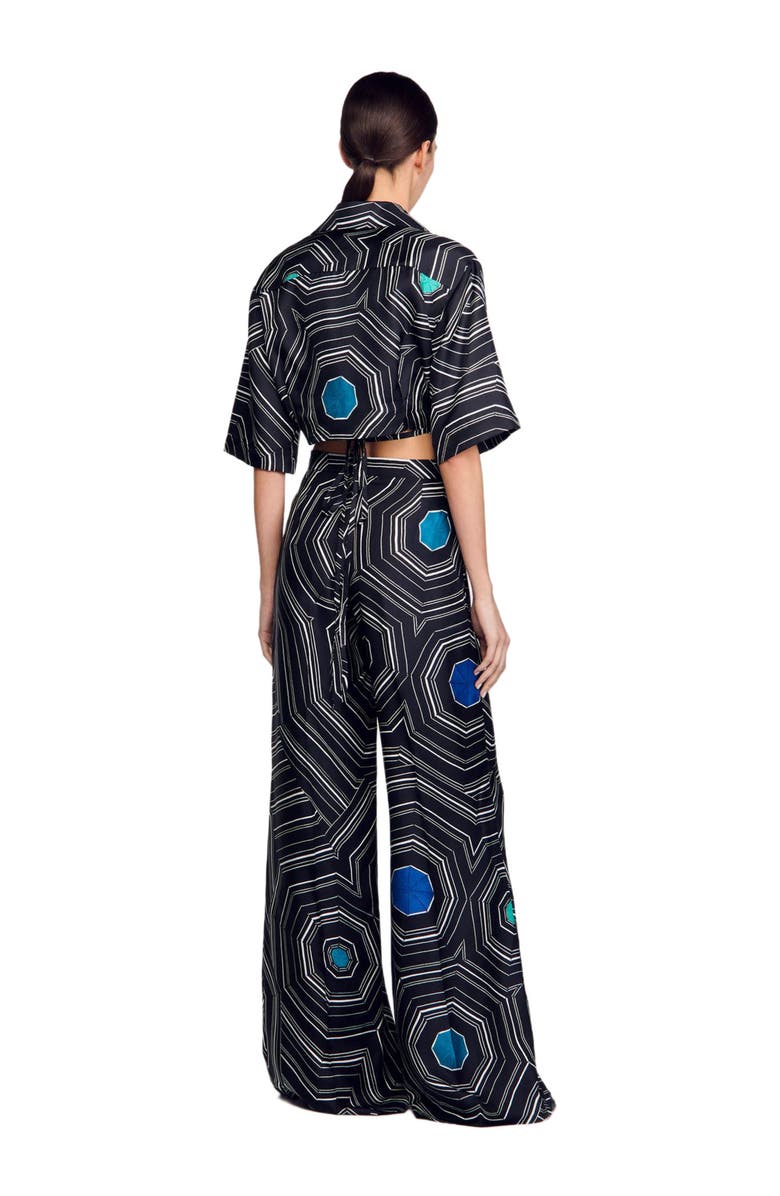 SANDRO Spiral-motif silk shirt, Alternate, color, Black