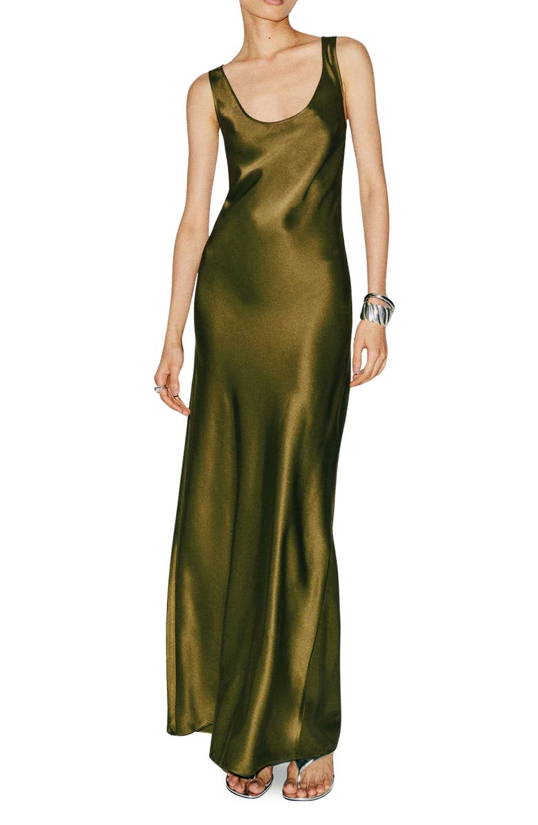 Reformation Pamela Silk Maxi Dress, Main, color, Moss Garden