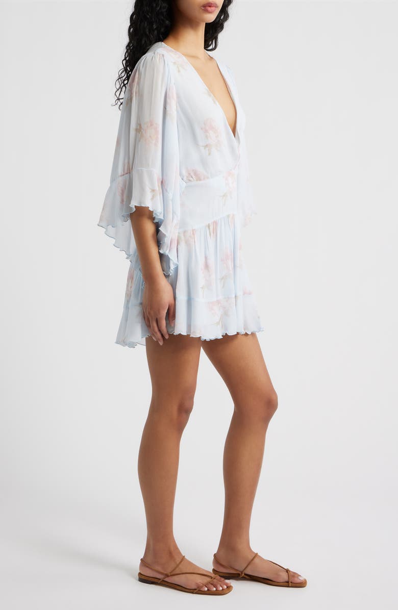 LoveShackFancy Auralie Floral Long Sleeve Minidress, Alternate, color, Blue Roan