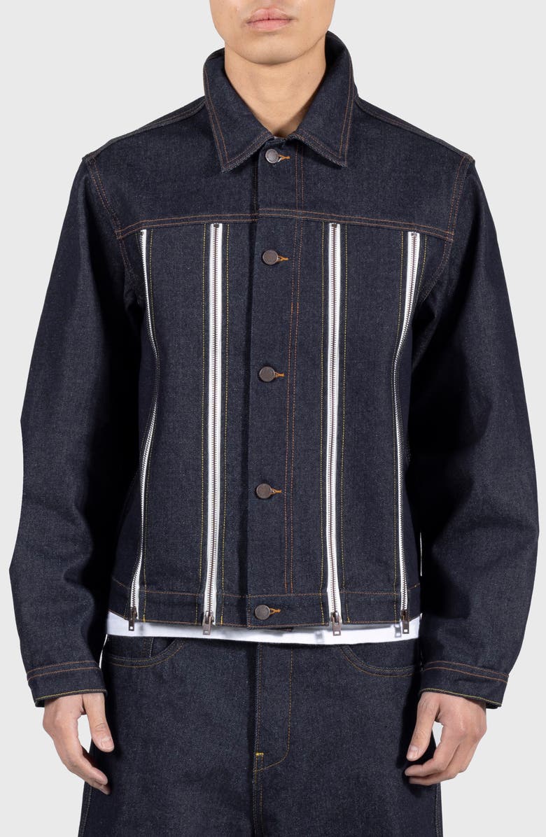 PLEASURES Mileage Denim Trucker Jacket, Main, color, Raw Indigo