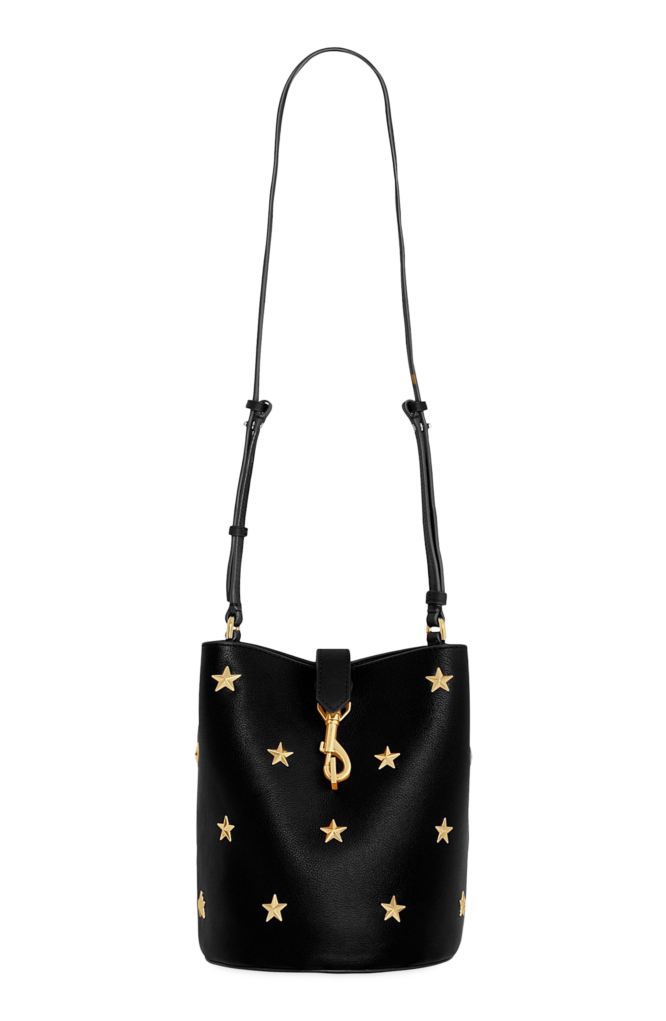 Rebecca Minkoff Small Megan Star Leather Bucket Bag, Main, color, Black