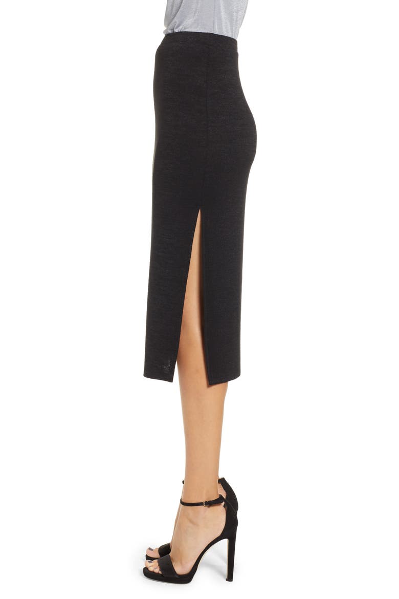 High Slit Marled Midi Skirt, Alternate, color, BLACK
