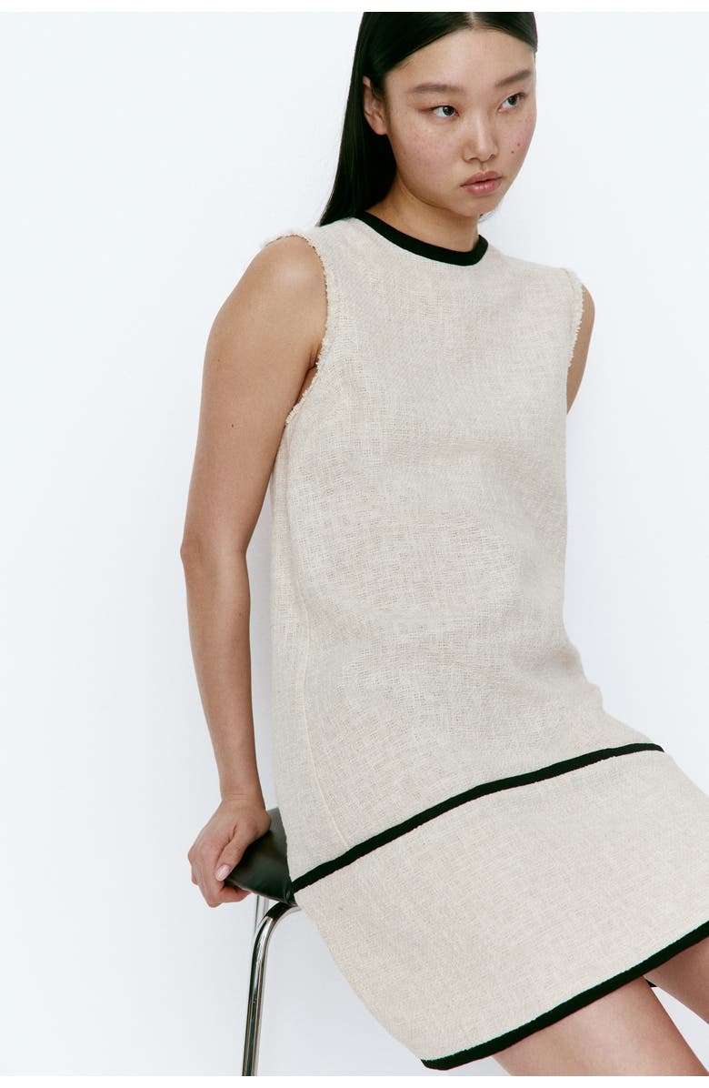 H&M Linen-blend shift dress, Alternate, color, Light Beige/Black