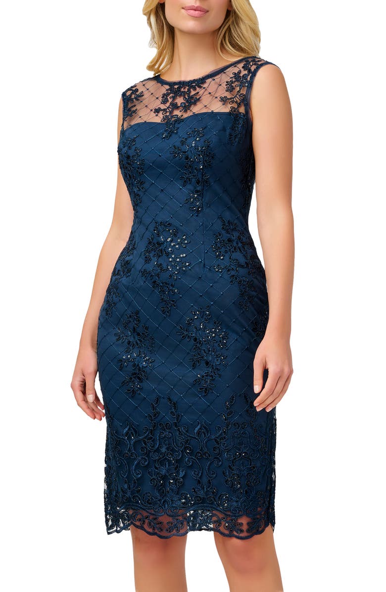 Adrianna Papell Sequin Embroidered Sheath Dress, Alternate, color, 