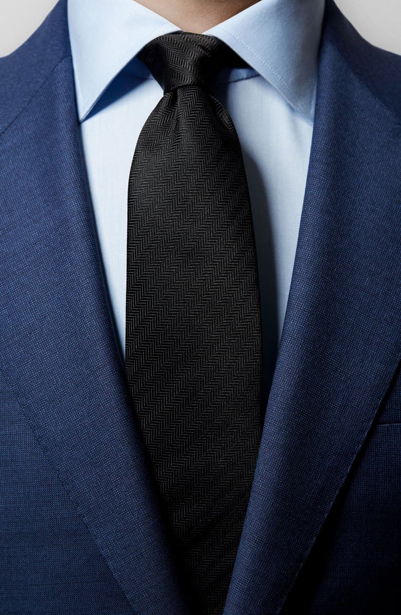 Eton Herringbone Textured Silk Tie, Alternate, color, 