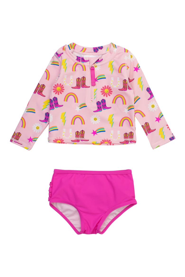 Cowgirl Cutie Two-Piece Rashguard Swimsuit, Main, color, PINK