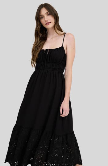 Embroidered Eyelet Empire Waist Midi Dress
