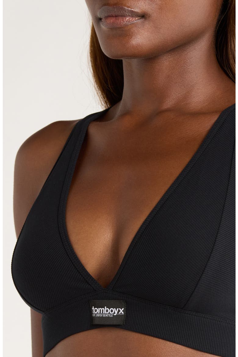 Rib Wireless Plunge Bra, Alternate, color, BLACK