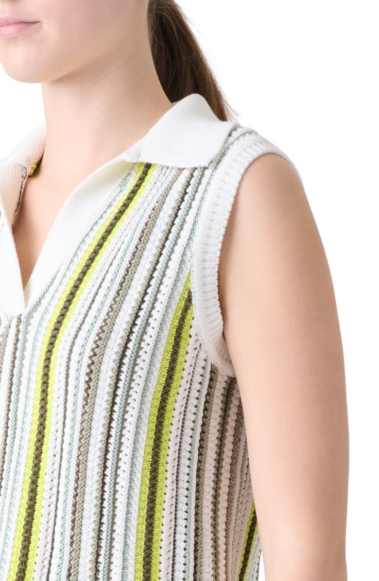 Akris punto Stripe Mixed Stitch Sleeveless Polo Sweater, Alternate, color, Khaki Multicolor