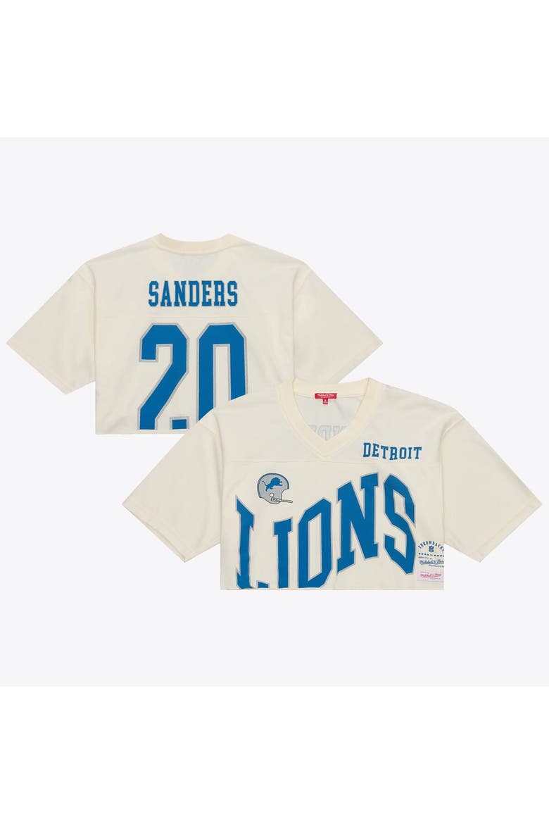 Women's Mitchell & Ness Barry Sanders Cream Detroit Lions Retired Player Cropped Fashion Jersey, Main, color, Cream
