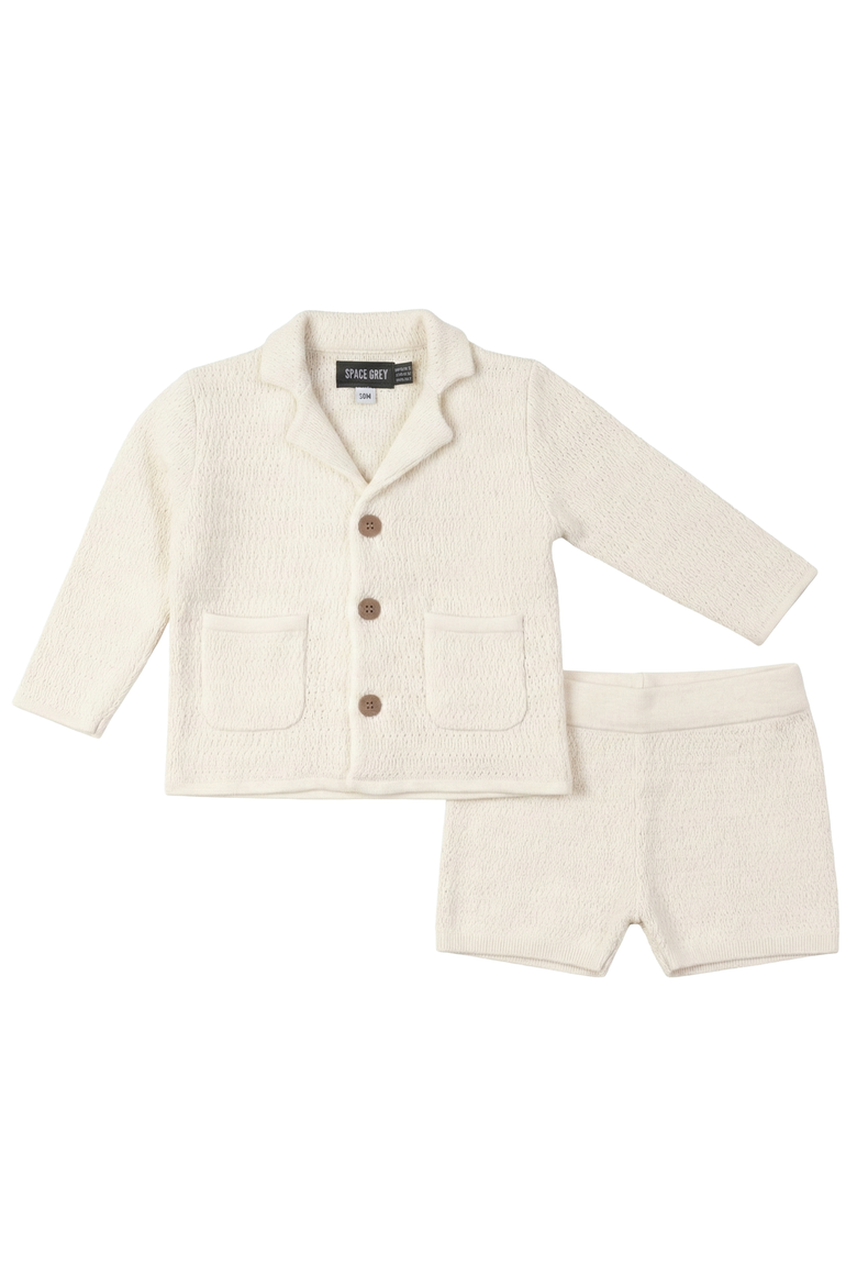 Textured Knit Blazer and Shorts Set, Main, color, Ivory