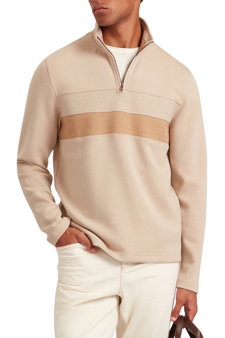 Viktoro Chest Stripe Quarter Zip Pullover, Main, color, TAUPE