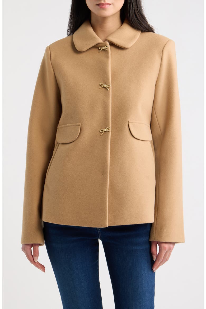 Bow Button Swing Jacket, Alternate, color, CAMEL