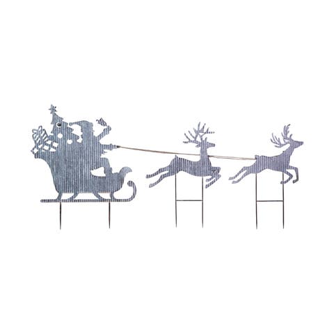 Metal Yard Stake with Santa In Sleigh, Reindeer & Jingle Bells