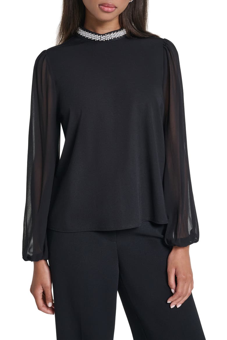 Pearl Neck Knit Top, Main, color, BLACK