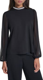 KARL LAGERFELD PARIS Pearl Neck Knit Top