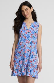 Lands' End Petite Sleeveless Cotton Jersey Notch Neck Flounce Dress