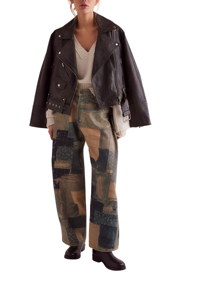 Illusions Patchwork Barrel Leg Jeans, Alternate, color, INDIGO COMBO