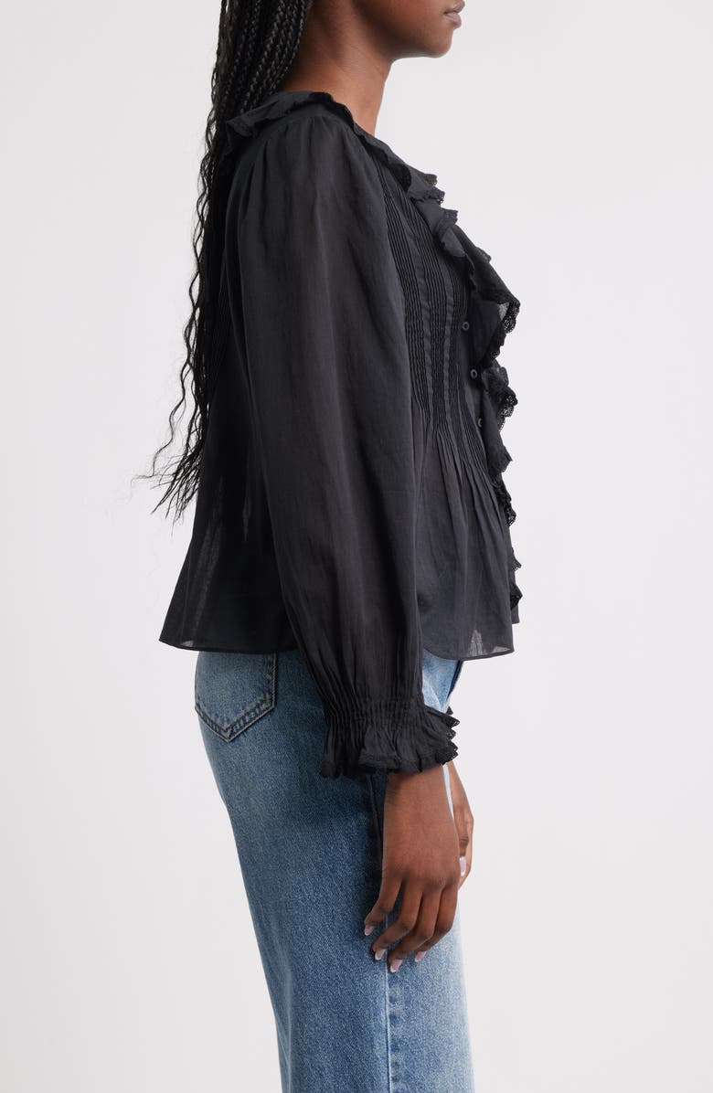 DÔEN Hardy Ruffle Pintuck Organic Cotton Top, Alternate, color, Black