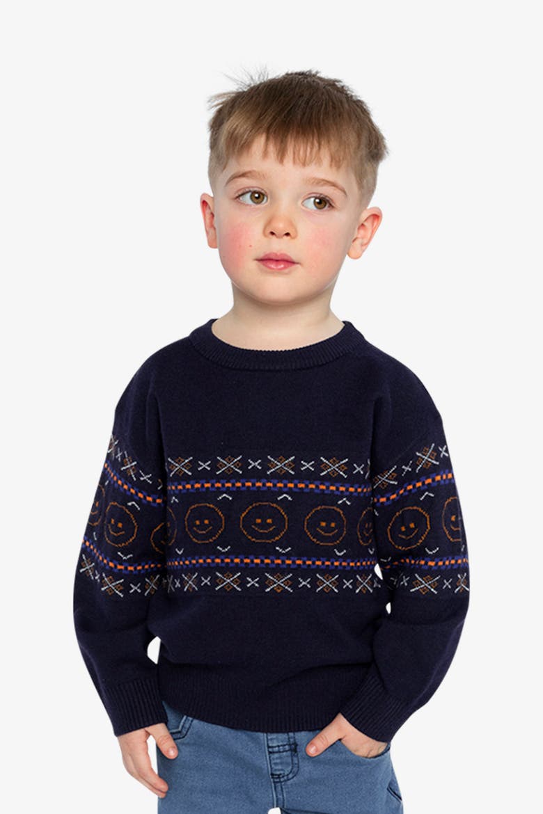 Jacquard Geometric Ribbed Cuffs Sweater, Alternate, color, Dark Blue