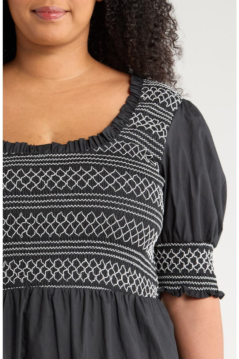 Carlene Smocked Midi Dress, Alternate, color, BLACK