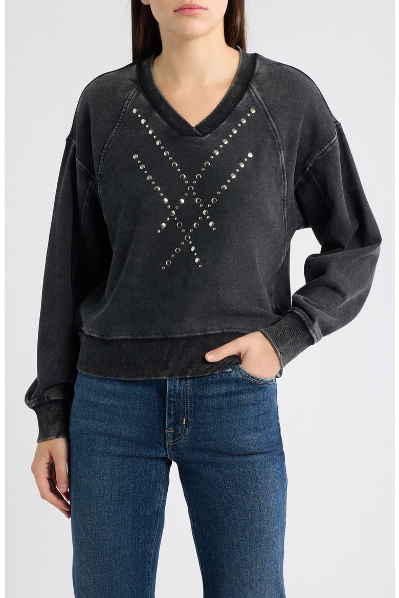 Studded Acid Wash Cotton Sweatshirt, Main, color, BLACK