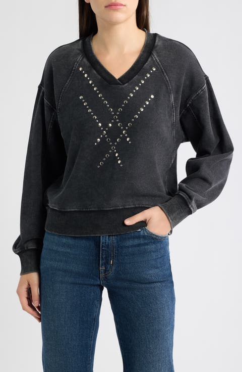 Studded Acid Wash Cotton Sweatshirt