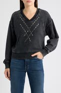 CITY BLUES Studded Acid Wash Cotton Sweatshirt
