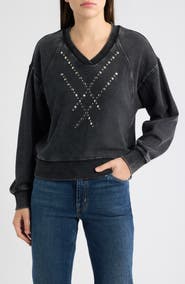 CITY BLUES Studded Acid Wash Cotton Sweatshirt