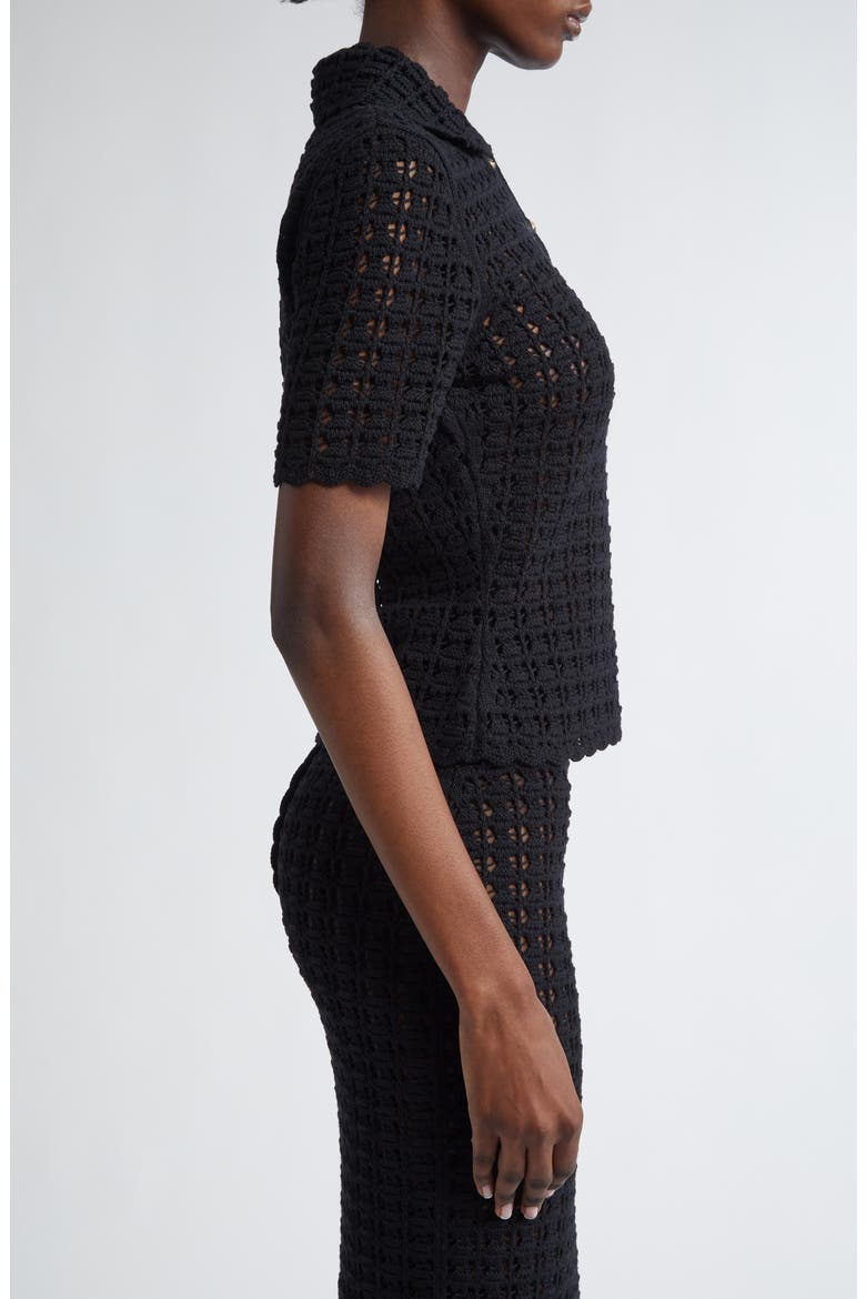 Lace Stitch Virgin Wool Polo Sweater, Alternate, color, N0000 NERO