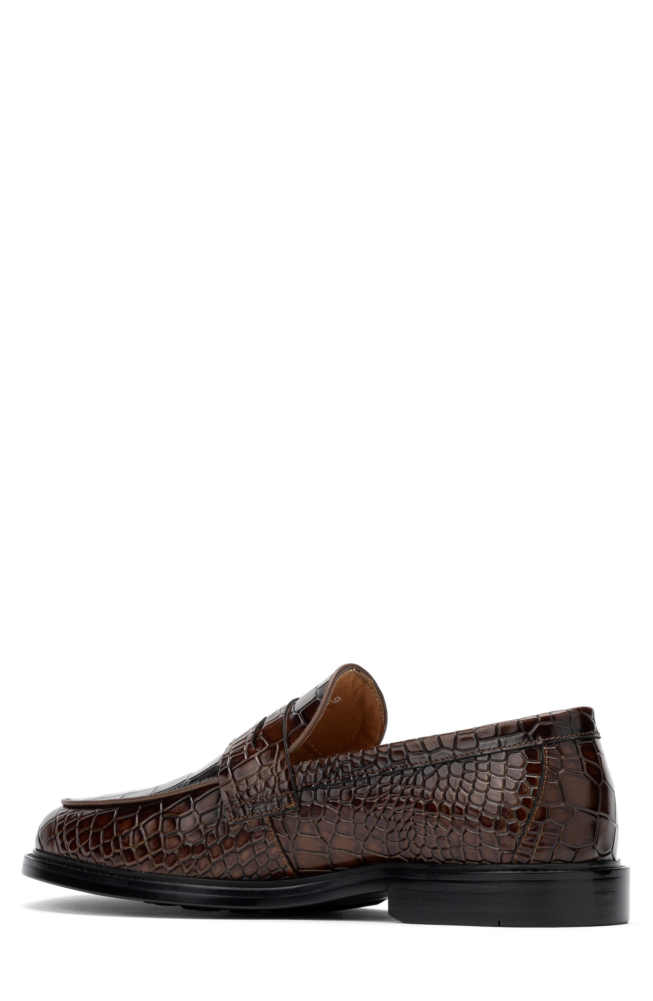 MARC NOLAN Calum Croc Embossed Penny Loafer, Alternate, color, Brown Croc Embossed