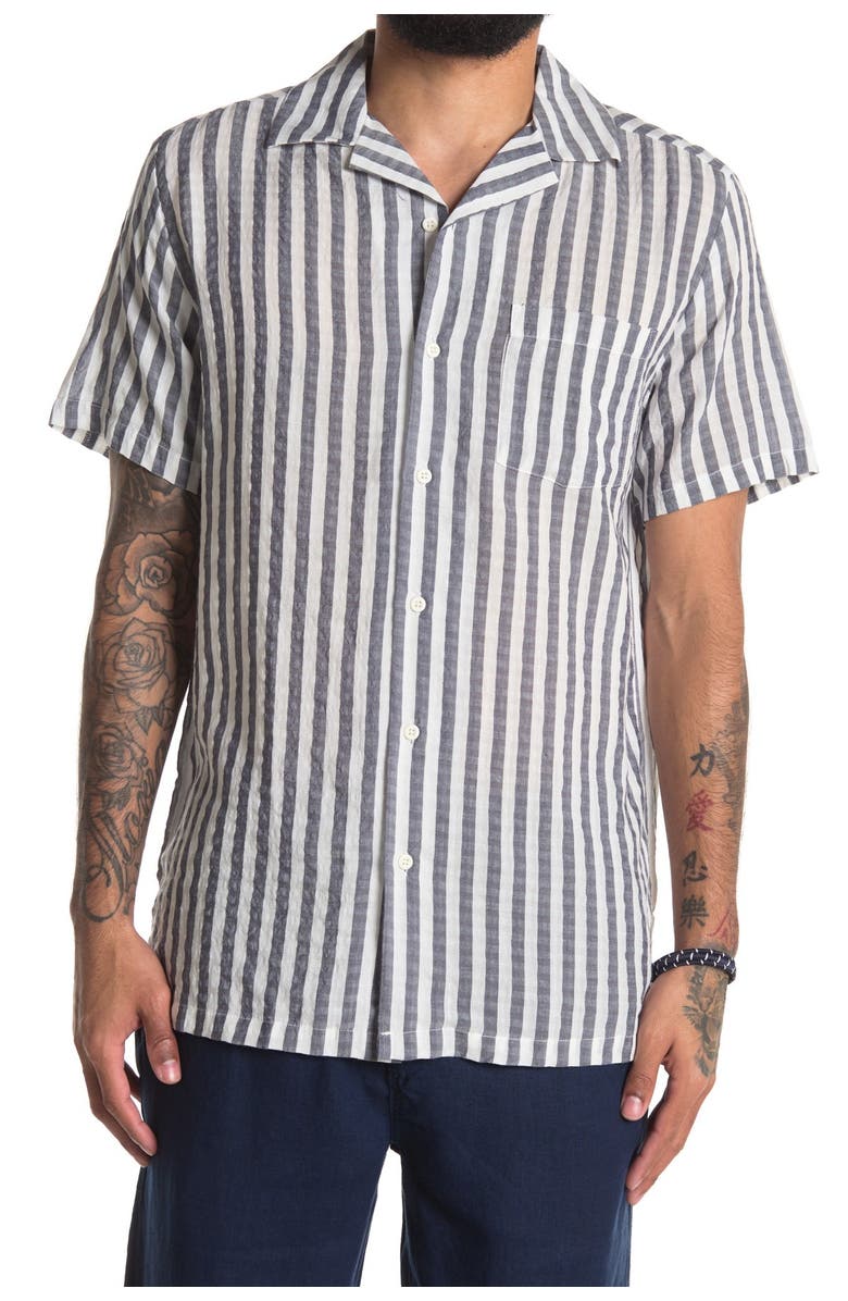 Onia Vacation Camp Collar Stripe Print Regular Fit Shirt, Main, color, 