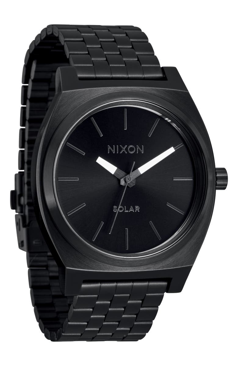 Nixon Time Teller Solar Bracelet Watch, 40mm, Alternate, color, All Black / White