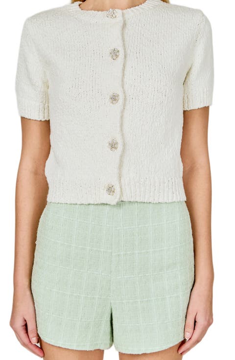 Scalloped Embellished Button Short Sleeve Cardigan