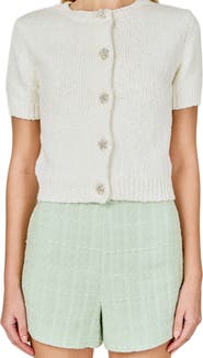 Endless Rose Scalloped Embellished Button Short Sleeve Cardigan