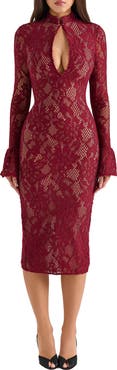 HOUSE OF CB Pierette Cutout Detail Long Sleeve Lace Body-Con Dress