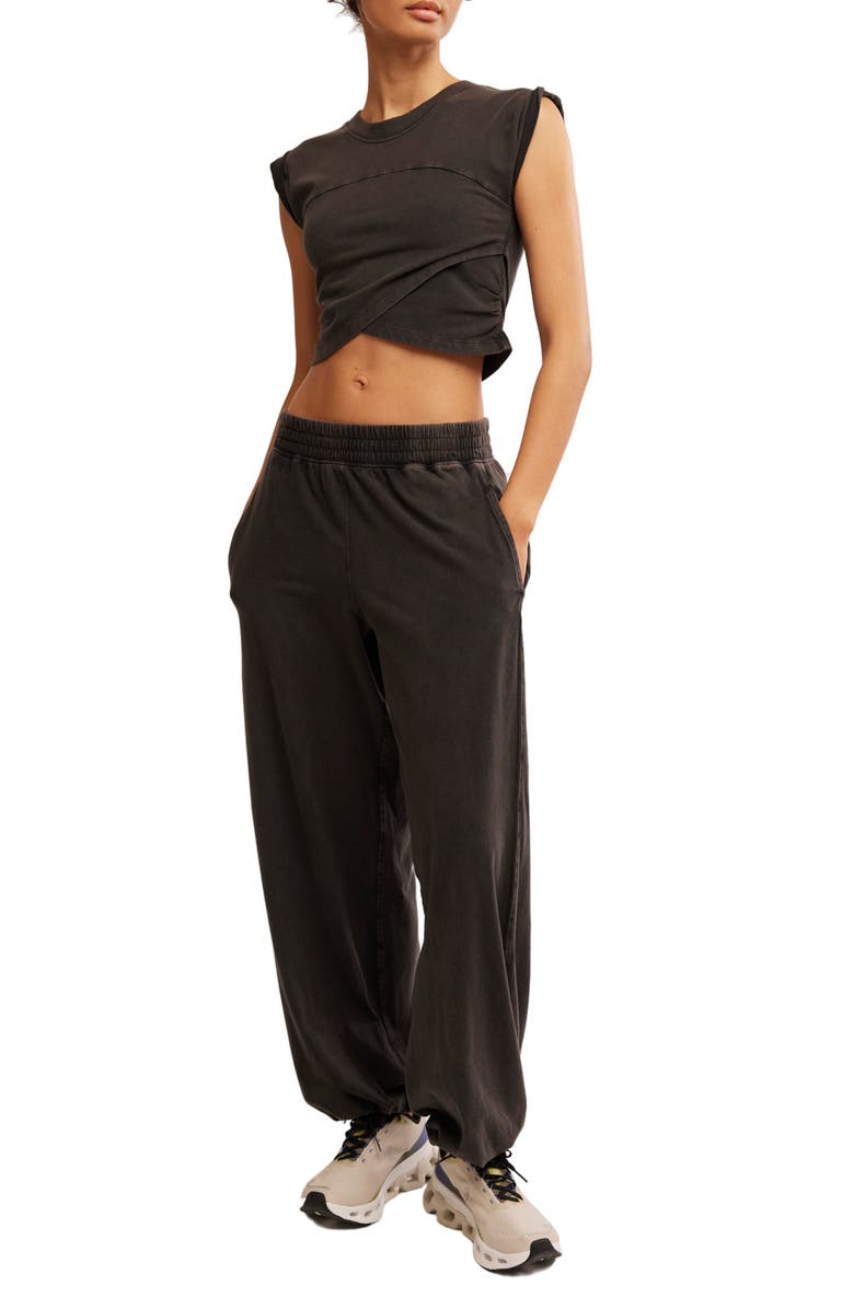 Free People FP Movement Golden Hour Crop T-Shirt & Joggers Set, Main, color, Black